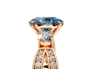 3 Stone Engagement Ring Setting for Fancy Blue Oval Center with Pave Twist Band and Prong Head in Rose Gold