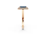 Halo Engagement Ring Setting for Fancy Blue Emerald Cut Center with Plain Tapered Band and Prong Head in Rose Gold