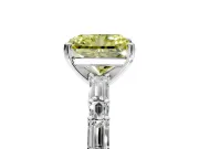 Baguette Engagement Ring Setting for Fancy Yellow Radiant Cut Center with Alternating Bar-Set Band and Prong Head in White Gold