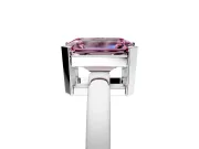 Solitaire Engagement Ring Setting for Fancy Pink Emerald Cut Center with Plain Band and Flat Tab Prong Head in Sterling Silver