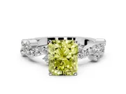 Solitaire Engagement Ring Setting for Fancy Yellow Radiant Cut Center with Bar-Station Pave Twist and Prong Head in Sterling Silver
