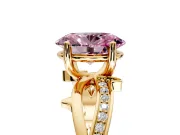 Solitaire Engagement Ring Setting for Fancy Pink Oval Center with Pave and Plain Crossover Band and Prong Head in Yellow Gold