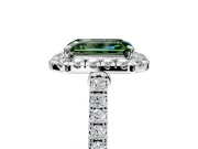 Halo Engagement Ring Setting for Fancy Green Emerald Cut Center with Narrowing Pave Band and Prong Head in Sterling Silver