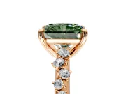 Solitaire Engagement Ring Setting for Fancy Green Radiant Cut Center with Trailing Leaf Accent Band and Prong Head in Rose Gold