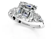 3 Stone Engagement Ring Setting for Asscher Cut Center with Large Pear-Shaped Accents and Prong Head in Platinum
