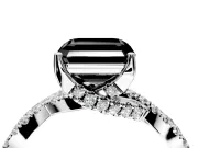 Solitaire Engagement Ring Setting for Fancy Black Asscher Cut Center with Narrow Twist Pave Band and Prong Head in White Gold