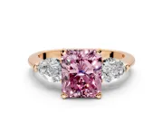 3 Stone Engagement Ring Setting for Fancy Pink Radiant Cut Center with Large Pear-Shaped Accents and Prong Head in Rose Gold