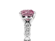 Solitaire Engagement Ring Setting for Fancy Pink Cushion Cut Center with Bezel-Dot Beaded Band and Prong Head in Sterling Silver