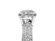 Solitaire Engagement Ring Setting for Cushion Cut Center with Multi-Row Pave Accents and Basket Head in Platinum
