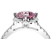 Floral Engagement Ring Setting for Fancy Pink Round Cut Center with Pave Band and Floral Prong Head in Platinum