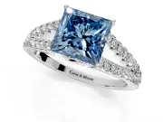 Solitaire Engagement Ring Setting for Fancy Blue Princess Cut Center with Pave Split Shank and Prong Head in Sterling Silver