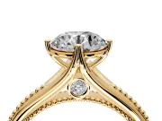 Solitaire Engagement Ring Setting for Round Cut Center with Milgrain Cathedral Band and Prong Head in Yellow Gold