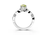 Solitaire Engagement Ring Setting for Fancy Yellow Pear-Shaped Center with Carved Leaf Shoulders and Prong Head in Sterling Silver