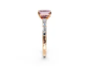 Baguette Engagement Ring Setting for Fancy Pink Asscher Cut Center with Alternating Bar-Set Band and Prong Head in Rose Gold
