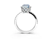 Floral Halo Engagement Ring Setting for Fancy Blue Asscher Cut Center with Pave Band and Prong Head in Sterling Silver