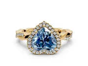 Halo Engagement Ring Setting for Fancy Blue Heart-Shaped Center with Pave and Plain Twist Band and Prong Head in Yellow Gold