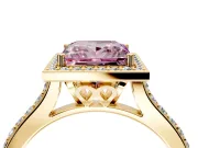 Halo Engagement Ring Setting for Fancy Pink Princess Cut Center with Pave Accents, Heart Basket and Prong Head in Yellow Gold