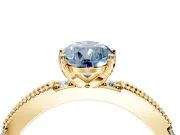 Solitaire Engagement Ring Setting for Fancy Blue Pear-Shaped Center with Milgrain-Edged Pave Band and Prong Head in Yellow Gold