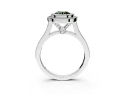 Halo Engagement Ring Setting for Fancy Green Round Cut Center with Milgrain Frame, Pave Band and Prong Head in Platinum