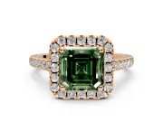 Halo Engagement Ring Setting for Fancy Green Asscher Cut Center with Raised Halo, Pave Band and Prong Head in Rose Gold