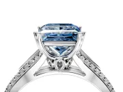 Solitaire Engagement Ring Setting for Fancy Blue Princess Cut Center with Pave Rail Split Shank and Prong Head in Platinum