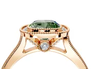 Halo Engagement Ring Setting for Fancy Green Cushion Cut Center with Milgrain Pave Band and Bezel Head in Rose Gold