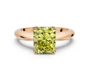 Solitaire Engagement Ring Setting for Fancy Yellow Radiant Cut Center with Reverse Tapered Band and Prong Head in Rose Gold