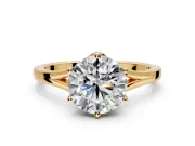 Solitaire Engagement Ring Setting for Round Cut Center with Plain Split Shank and Prong Head in Yellow Gold