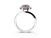 Halo Engagement Ring Setting for Fancy Pink Round Cut Center with Thin Plain Band and Prong Head in White Gold