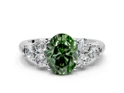 Cluster Engagement Ring Setting for Fancy Green Oval Center with Round Cut Accent Frame and Prong Head in Platinum