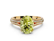 Solitaire Engagement Ring Setting for Fancy Yellow Oval Center with Pave Rail Split Shank and Prong Head in Yellow Gold