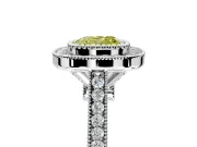 Halo Engagement Ring Setting for Fancy Yellow Cushion Cut Center with Milgrain Frame, Pave Band and Prong Head in White Gold