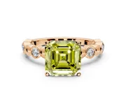 Solitaire Engagement Ring Setting for Fancy Yellow Asscher Cut Center with Beaded Bezel Station Band and Prong Head in Rose Gold