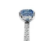 Solitaire Engagement Ring Setting for Fancy Blue Cushion Cut Center with Fine Pave Band and Prong Head in Sterling Silver