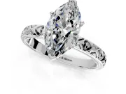 Solitaire Engagement Ring Setting for Marquise Center with XO Engraved Band and Prong Head in Sterling Silver