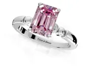 Solitaire Engagement Ring Setting for Fancy Pink Emerald Cut Center with Beaded Shoulders and Prong Head in Platinum