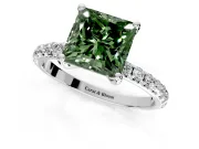 Solitaire Engagement Ring Setting for Fancy Green Princess Cut Center with Micro Pave Band and Prong Head in Platinum