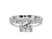 Solitaire Engagement Ring Setting for Cushion Cut Center with Shared-Prong Accents and Prong Head in Sterling Silver