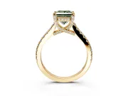 Solitaire Engagement Ring Setting for Fancy Green Princess Cut Center with Widening Pave Band and Claw Prong Head in Yellow Gold