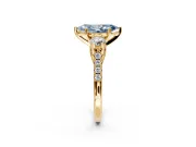 3 Stone Engagement Ring Setting for Fancy Blue Marquise Center with Crossover Basket, Pave Band and Prong Head in Yellow Gold