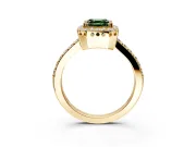 Halo Engagement Ring Setting for Fancy Green Asscher Cut Center with Inner Milgrain Border and Prong Head in Yellow Gold