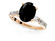 Baguette Engagement Ring Setting for Fancy Black Oval Center with Alternating Bar-Set Band and Prong Head in Rose Gold