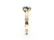 Solitaire Engagement Ring Setting for Fancy Blue Heart-Shaped Center with Carved Leaf Shoulders and Prong Head in Yellow Gold