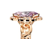 Halo Engagement Ring Setting for Fancy Pink Marquise Center with Open Scroll Shoulders and Prong Head in Rose Gold