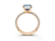 Solitaire Engagement Ring Setting for Fancy Blue Asscher Cut Center with Domed Multi-Row Pave Band and Prong Head in Rose Gold