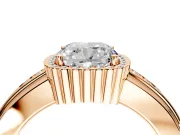 Halo Engagement Ring Setting for Cushion Cut Center with Wide Band, Inlaid Accent Row and Prong Head in Rose Gold