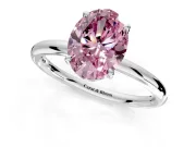 Hidden Halo Engagement Ring Setting for Fancy Pink Oval Center with Thin Rounded Band and Prong Head in Platinum