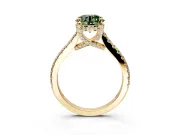 Solitaire Engagement Ring Setting for Fancy Green Round Cut Center with Widening Pave Band and Claw Prong Head in Yellow Gold