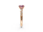 Cluster Engagement Ring Setting for Fancy Pink Cushion Cut Center with Round Cut Accent Band and Prong Head in Rose Gold