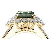 Halo Engagement Ring Setting for Fancy Green Asscher Cut Center with Two-Strand Split Shank and Prong Head in Yellow Gold